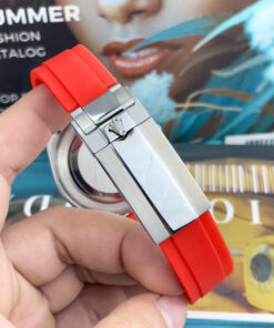 Đồng Hồ Rolex DateJust Máy Cơ Nhật Dây Cao Su Đỏ Đính Đá Fake Cao Cấp 41mm