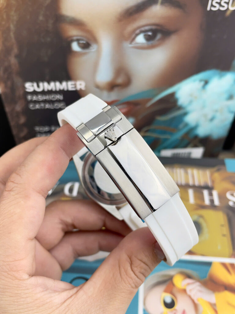 Đồng Hồ Rolex DateJust Nam Dây Cao Su Trắng Cọc Số Dạ Quang Fake Cao Cấp 41mm