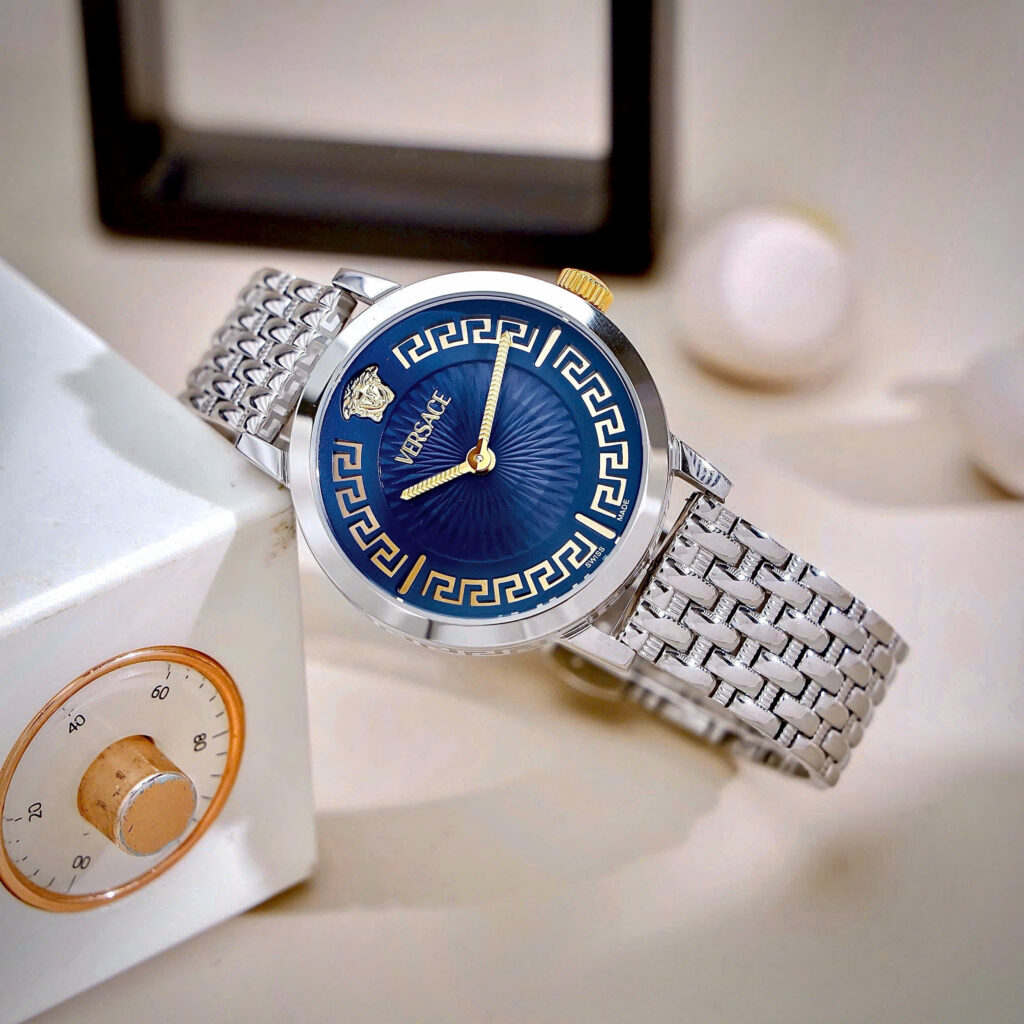 Đồng Hồ Versace VE6C00623 Greca Time dây kim loại mặt xanh blue like auth 35mm 