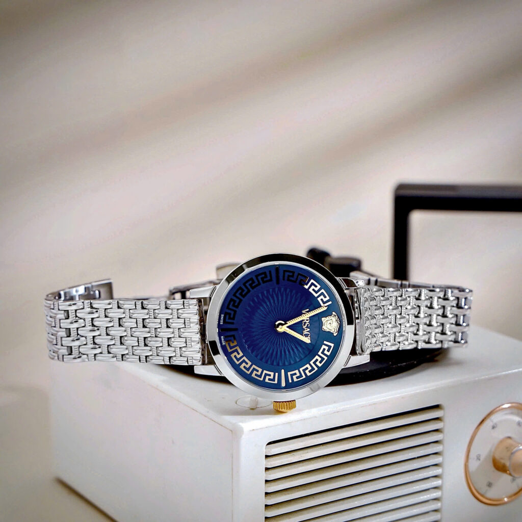 Đồng Hồ Versace VE6C00623 Greca Time dây kim loại mặt xanh blue like auth 35mm 