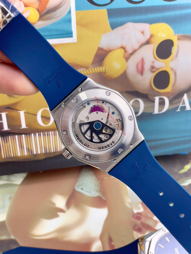 Đồng Hồ nam Hublot Orlinski đính đá mặt xanh blue máy cơ nhật giá rẻ fake cao cấp 40mm