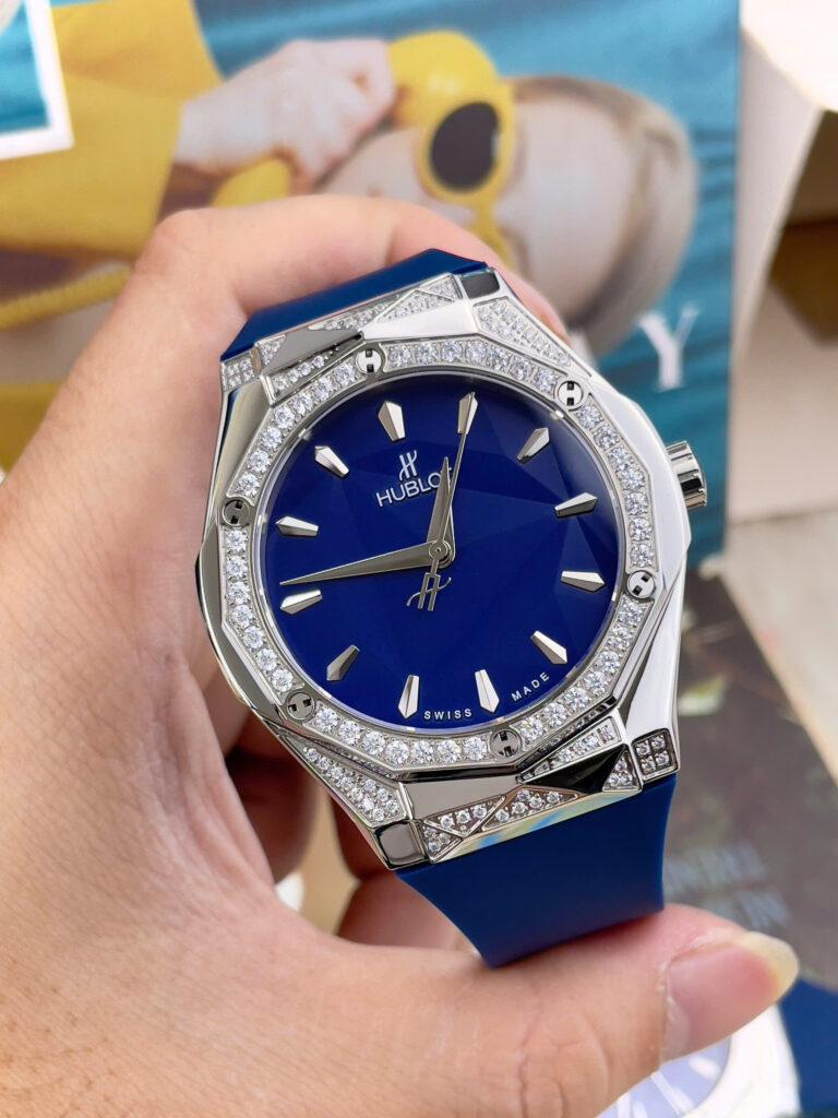 Đồng Hồ nam Hublot Orlinski đính đá mặt xanh blue máy cơ nhật giá rẻ fake cao cấp 40mm
