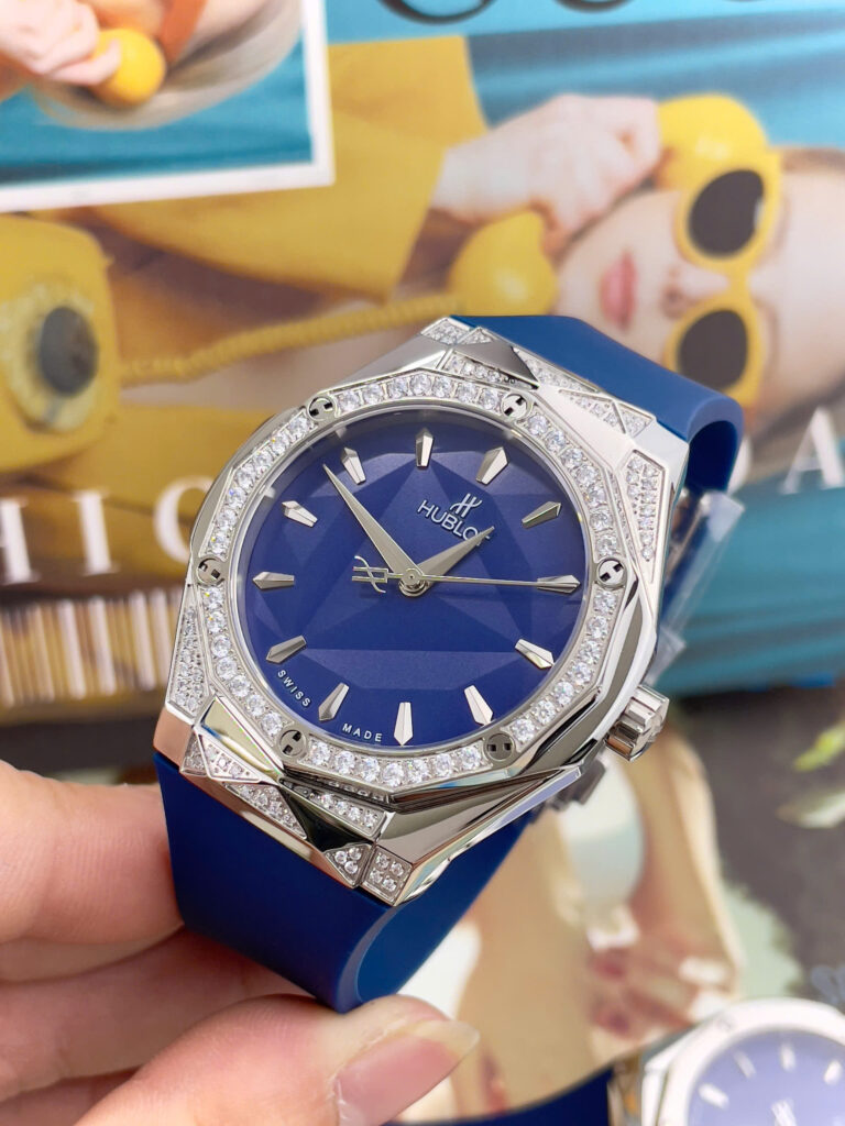 Đồng Hồ nam Hublot Orlinski đính đá mặt xanh blue máy cơ nhật giá rẻ fake cao cấp 40mm
