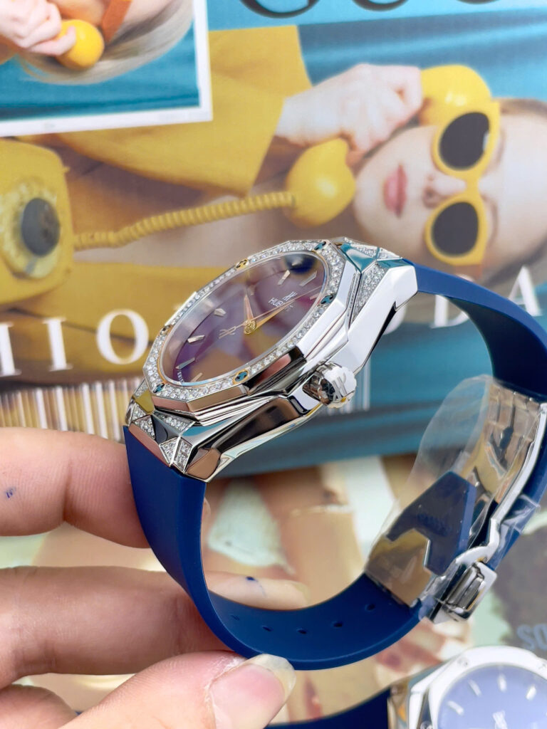 Đồng Hồ nam Hublot Orlinski đính đá mặt xanh blue máy cơ nhật giá rẻ fake cao cấp 40mm