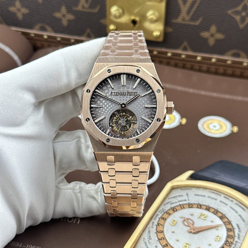 Đồng hồ Audemars Piguet Replica 11 Royal Oak Flying Tourbillon 26530OR mặt xám vỏ mạ vàng hồng 41mm (2)
