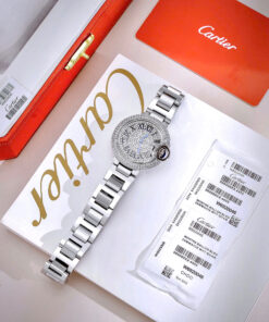 Đồng hồ Cartier Ballon Bleu nữ đính full đá cọc số la mã dây kim loại fake cao cấp 33mm