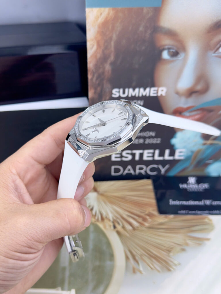 Đồng hồ Hublot Orlinski đính đá CZ dây cao su trắng fake cao cấp 40mm