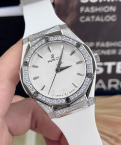 Đồng hồ Hublot Orlinski đính đá CZ dây cao su trắng fake cao cấp 40mm
