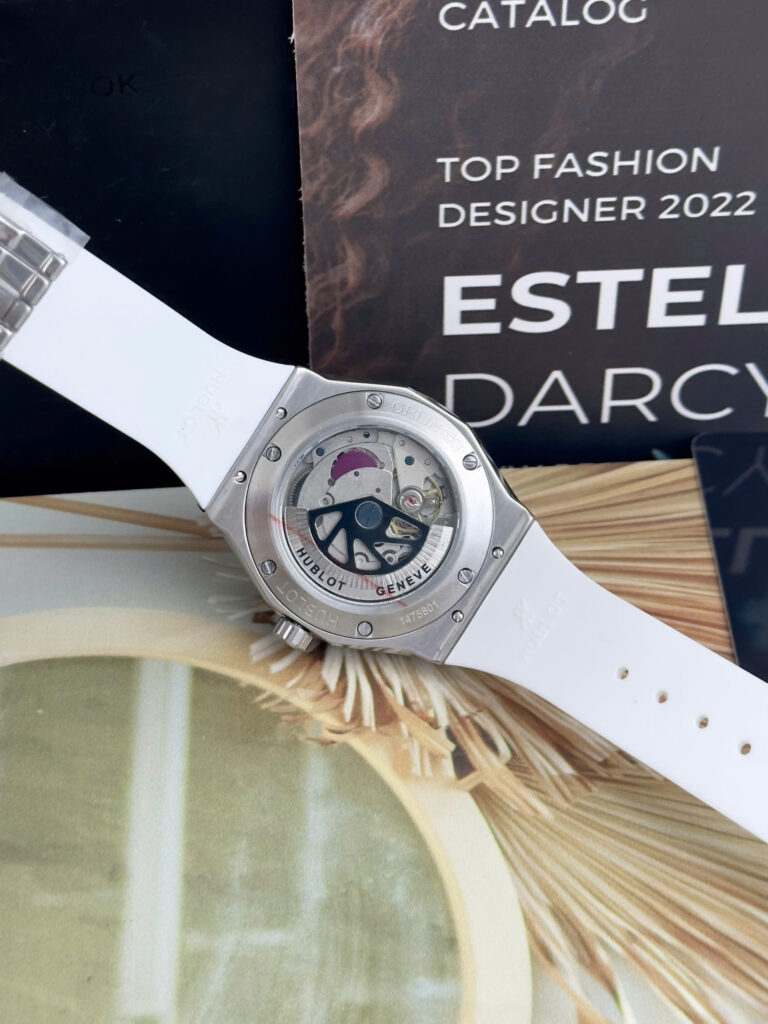 Đồng hồ Hublot Orlinski đính đá CZ dây cao su trắng fake cao cấp 40mm