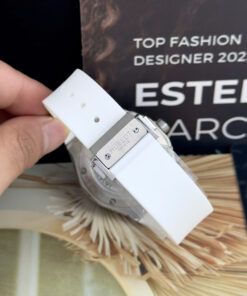 Đồng hồ Hublot Orlinski đính đá CZ dây cao su trắng fake cao cấp 40mm