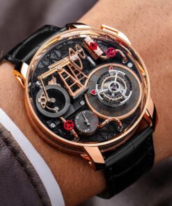 Đồng hồ Jacob & Co Oil Pump Replica 11 vỏ mạ vàng hồng dây da 44mm (1)