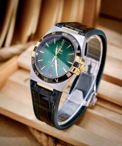 Đồng hồ Omega Constellation nam mặt xanh lá dây da fake cao cấp 41mm