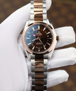 Đồng hồ Omega Seamaster Aqua Terra GMT Replica 11 mặt nâu chocolate máy cơ Thuỵ Sỹ nhà máy VS 41 (2)