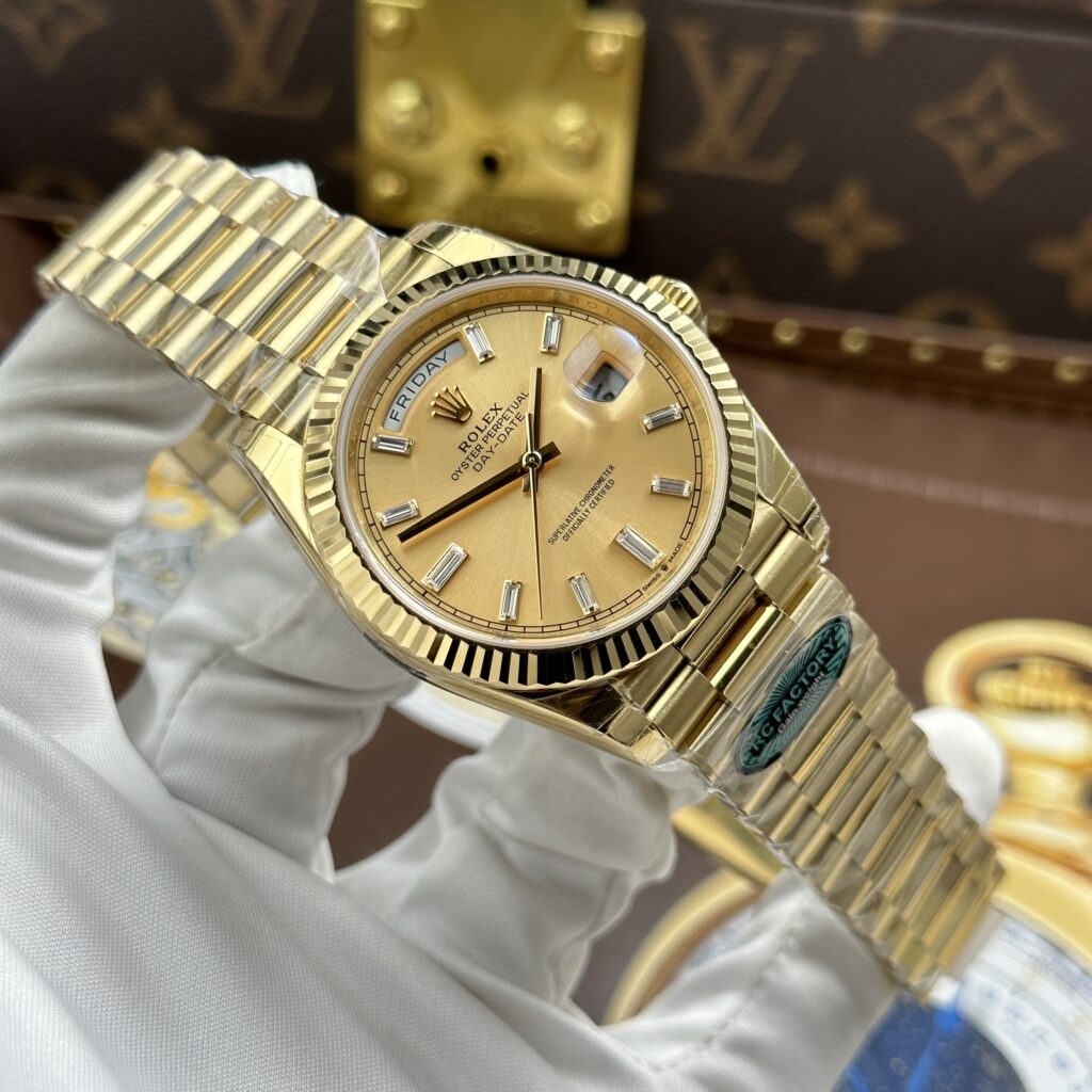 Đồng hồ Rolex Day-Date Rep cao cấp mặt vàng champagne máy calibre 3255 Thuỵ Sỹ xưởng RC 40mm (1)