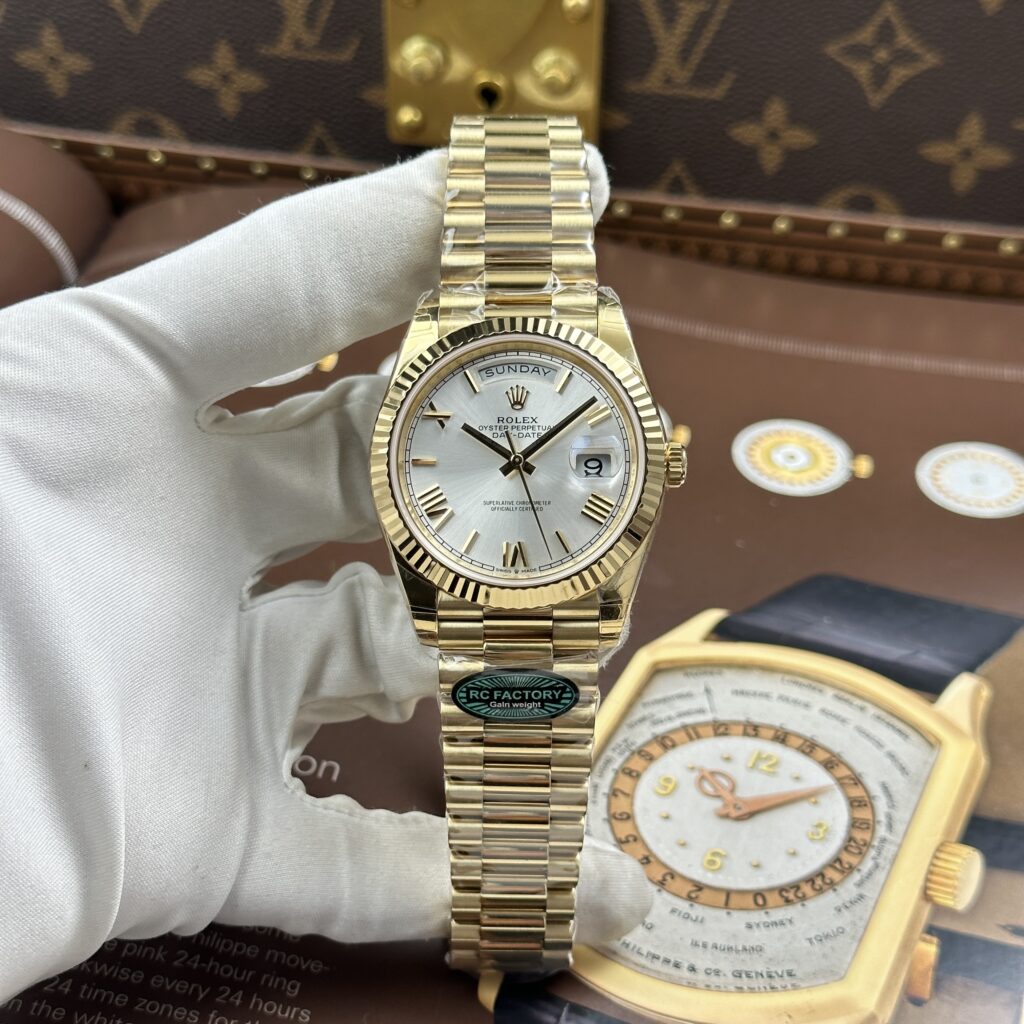 Đồng hồ Rolex Day-Date Replica 11 mặt bạc máy calibre 3255 Thuỵ Sỹ xưởng RC 40mm (2)