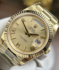 Đồng hồ Rolex Day-Date nam Rep 11 mặt vàng champagne trọng lượng 212 gram chuẩn auth xưởng RC 40mm (2)