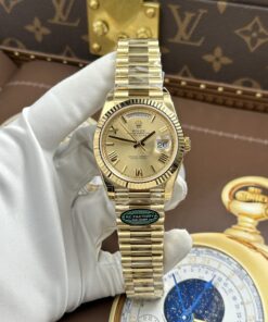 Đồng hồ Rolex Day-Date nam Rep 11 mặt vàng champagne trọng lượng 212 gram chuẩn auth xưởng RC 40mm (2)
