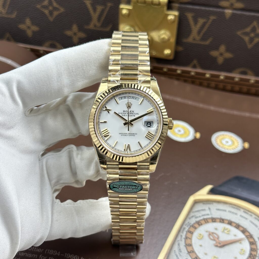 Đồng hồ Rolex Day-Date nam chế tác mặt trắng sứ máy calibre 3255 Thuỵ Sỹ xưởng RC 40mm (2)