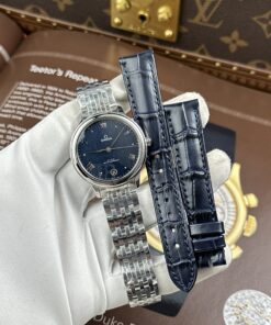 Đồng hồ nữ Omega De Ville Prestige Replica 11 mặt số màu xanh dương dây kim loại 34mm (2)