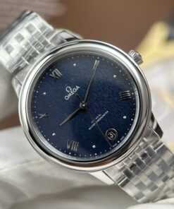 Đồng hồ nữ Omega De Ville Prestige Replica 11 mặt số màu xanh dương dây kim loại 34mm (2)