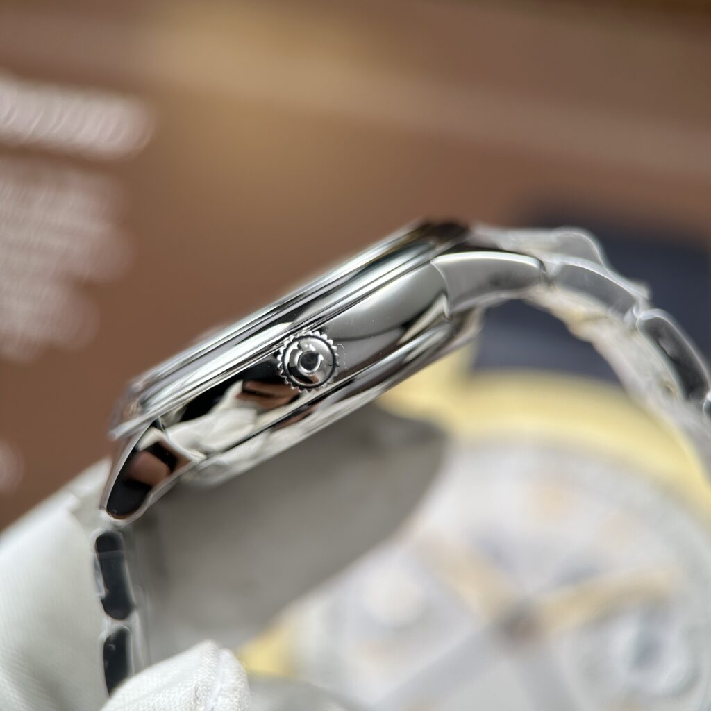 Đồng hồ nữ Omega Replica 11 De Ville Prestige mặt số khảm xà cừ nâu dây kim loại 34mm (2)