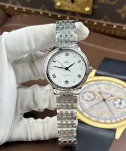 Đồng hồ nữ Omega Replica 11 De Ville Prestige mặt số màu trắng dây kim loại 34mm (2)