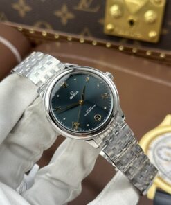 Đồng hồ nữ Omega Replica 11 De Ville Prestige mặt số màu xanh lam dây kim loại 34mm (2)