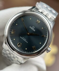 Đồng hồ nữ Omega Replica 11 De Ville Prestige mặt số màu xanh lam dây kim loại 34mm (2)