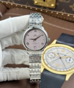 Đồng hồ nữ Omega Replica cao cấp De Ville Prestige mặt số màu hồng phun cát 34mm (2)