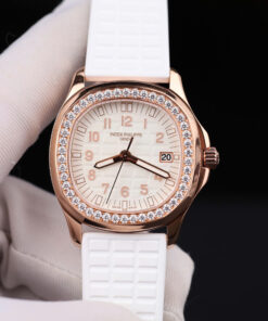 Đồng hồ nữ Patek Philippe Aquanaut 5067 Rep 11 vỏ bọc vàng thật viền đính kim cương moissanite 35 (2)