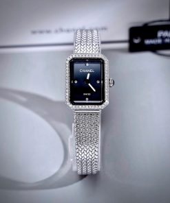 Đồng Hồ Chanel Première nữ dây kim loại mặt đen đính đá like auth 20x26mmm