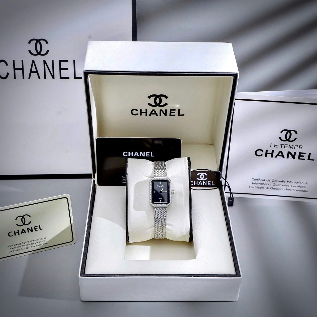 Đồng Hồ Chanel Première nữ dây kim loại mặt đen đính đá like auth 20x26mmm