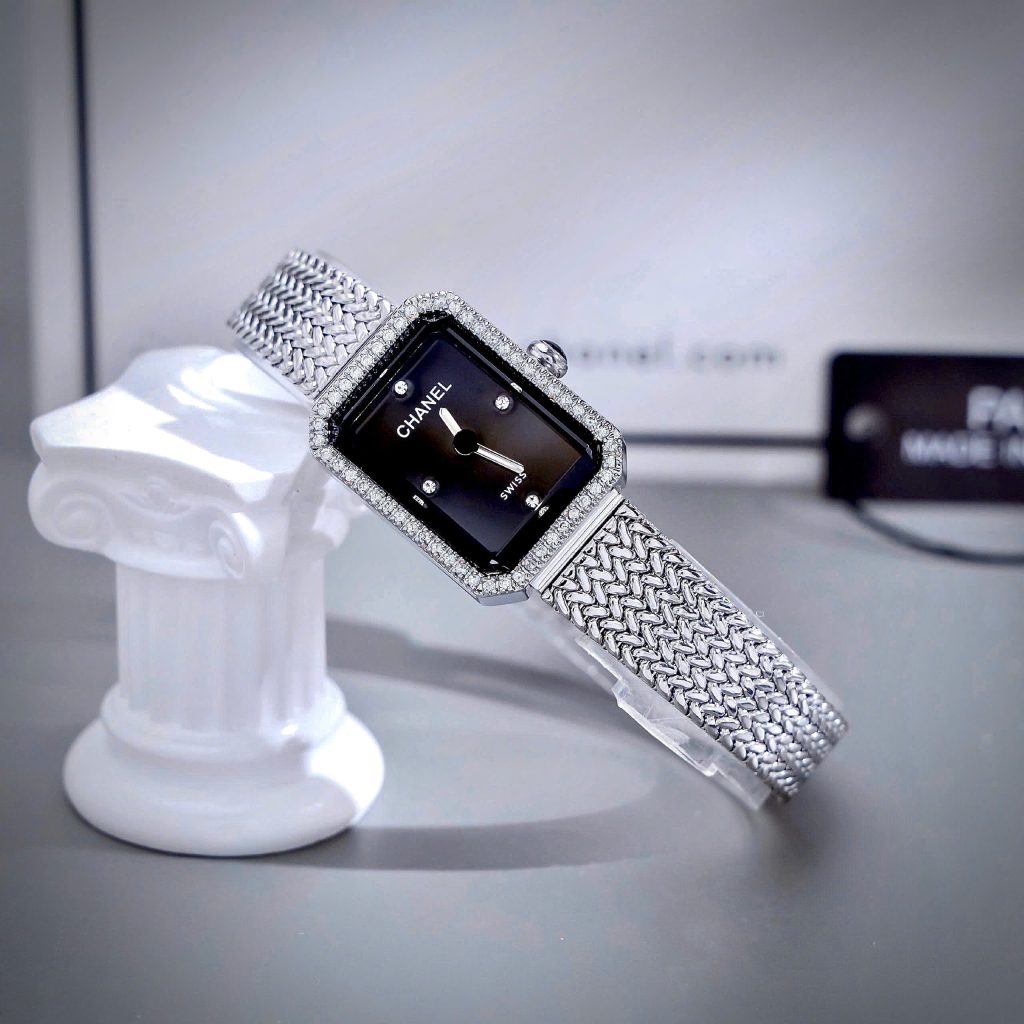 Đồng Hồ Chanel Première nữ dây kim loại mặt đen đính đá like auth 20x26mmm