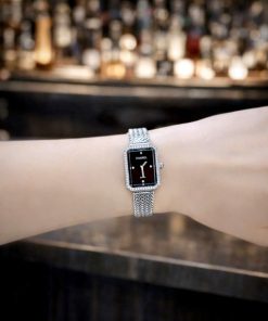 Đồng Hồ Chanel Première nữ dây kim loại mặt đen đính đá like auth 20x26mmm