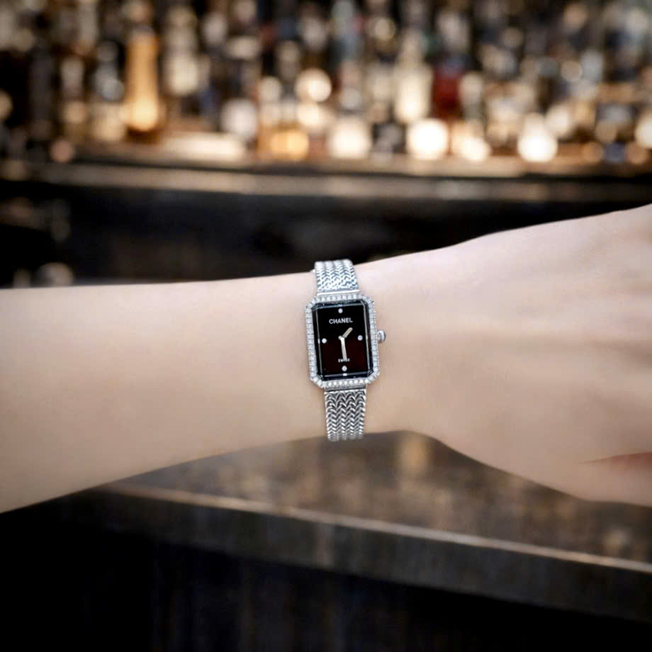 Đồng Hồ Chanel Première nữ dây kim loại mặt đen đính đá like auth 20x26mmm