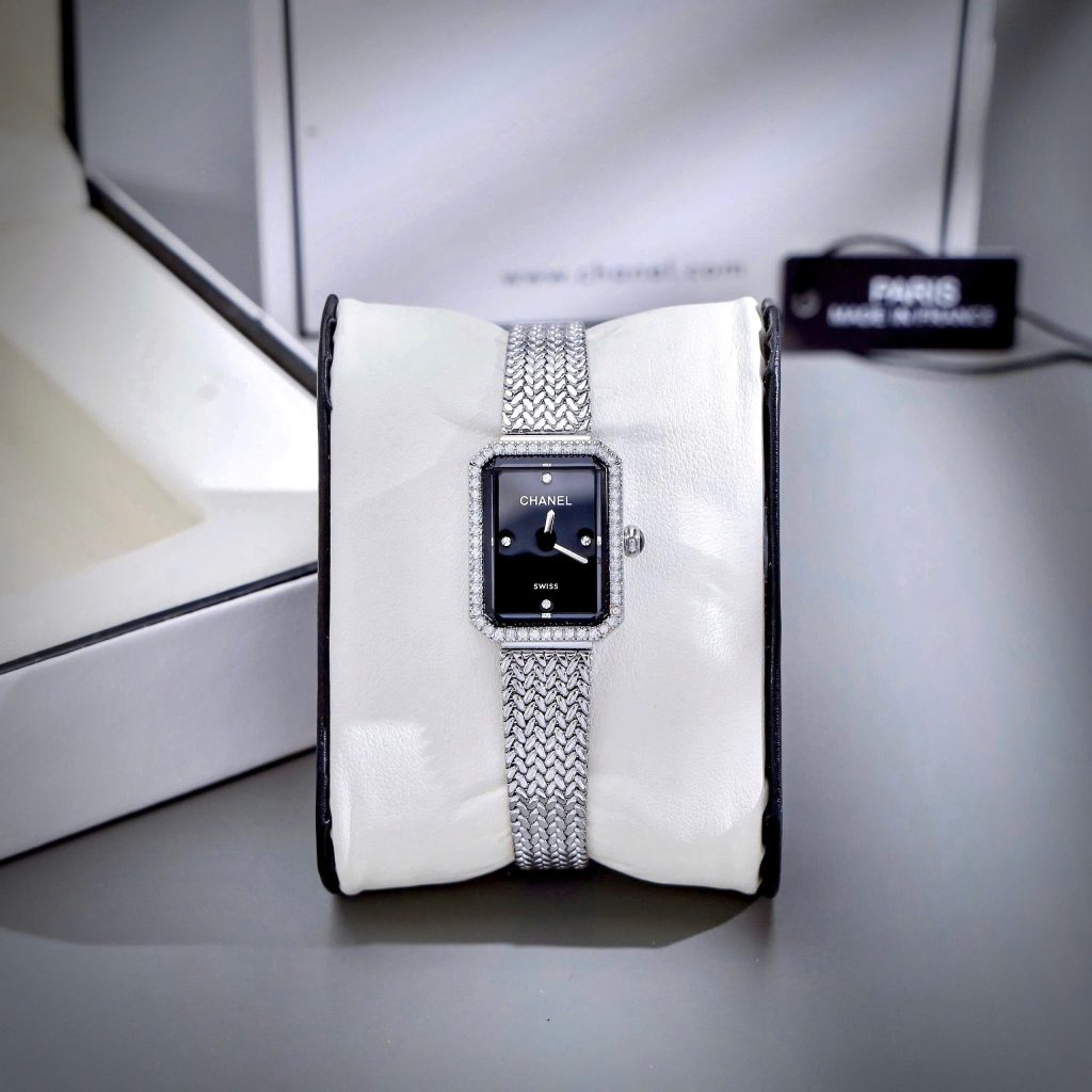 Đồng Hồ Chanel Première nữ dây kim loại mặt đen đính đá like auth 20x26mmm