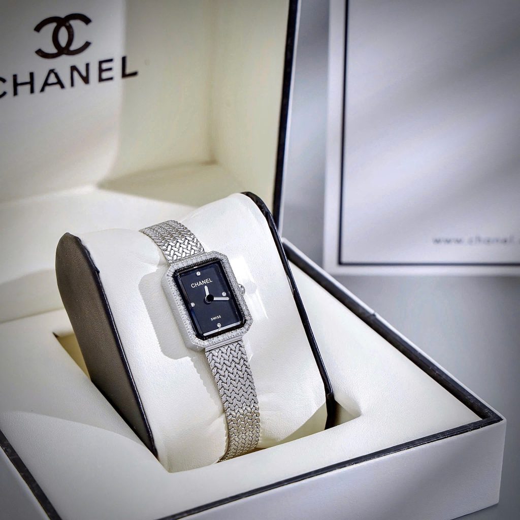Đồng Hồ Chanel Première nữ dây kim loại mặt đen đính đá like auth 20x26mmm