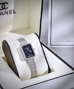 Đồng Hồ Chanel Première nữ dây kim loại mặt đen đính đá like auth 20x26mmm