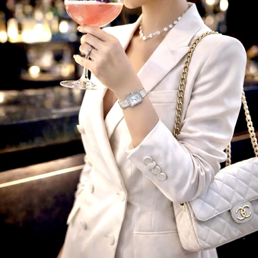 Đồng Hồ Chanel Première nữ mặt xà cừ trắng đính đá viền like auth 20x26mmm