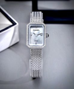 Đồng Hồ Chanel Première nữ mặt xà cừ trắng đính đá viền like auth 20x26mmm