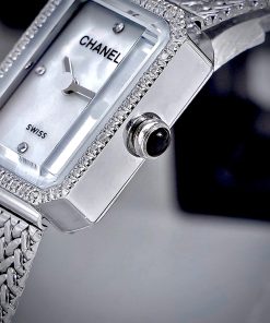 Đồng Hồ Chanel Première nữ mặt xà cừ trắng đính đá viền like auth 20x26mmm