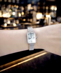 Đồng Hồ Chanel Première nữ mặt xà cừ trắng đính đá viền like auth 20x26mmm