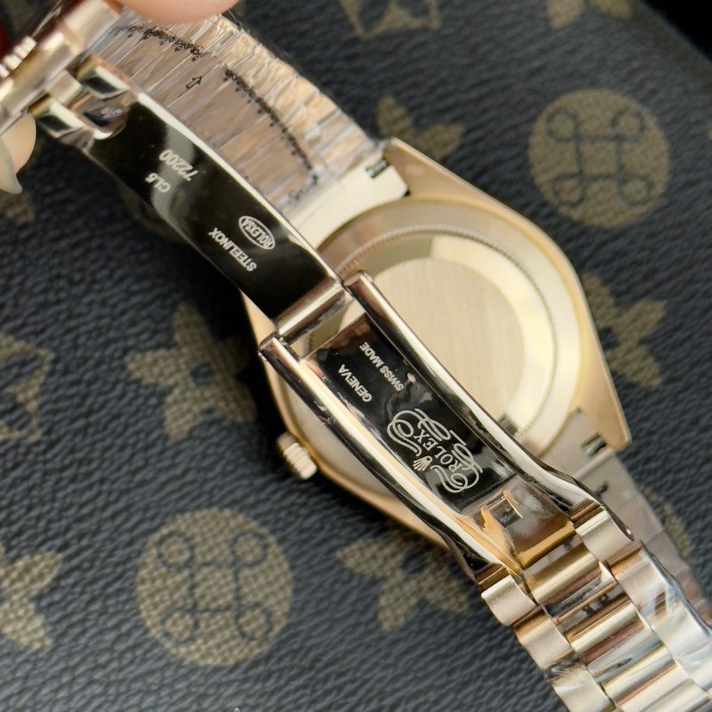 Đồng Hồ Rolex Day-Date vàng hồng mặt số chocolate đính đá fake cao cấp 41mm