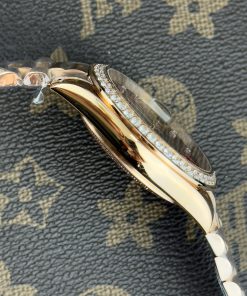 Đồng Hồ Rolex Day-Date vàng hồng mặt số chocolate đính đá fake cao cấp 41mm