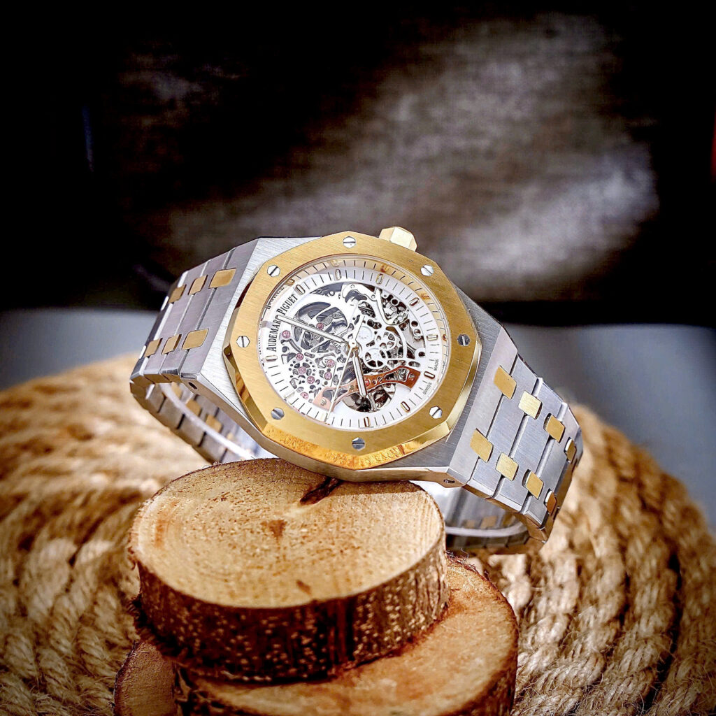 Đồng hồ Audemars Piguet Royal Oak Skeleton demi vàng gold fake cao cấp 42mm