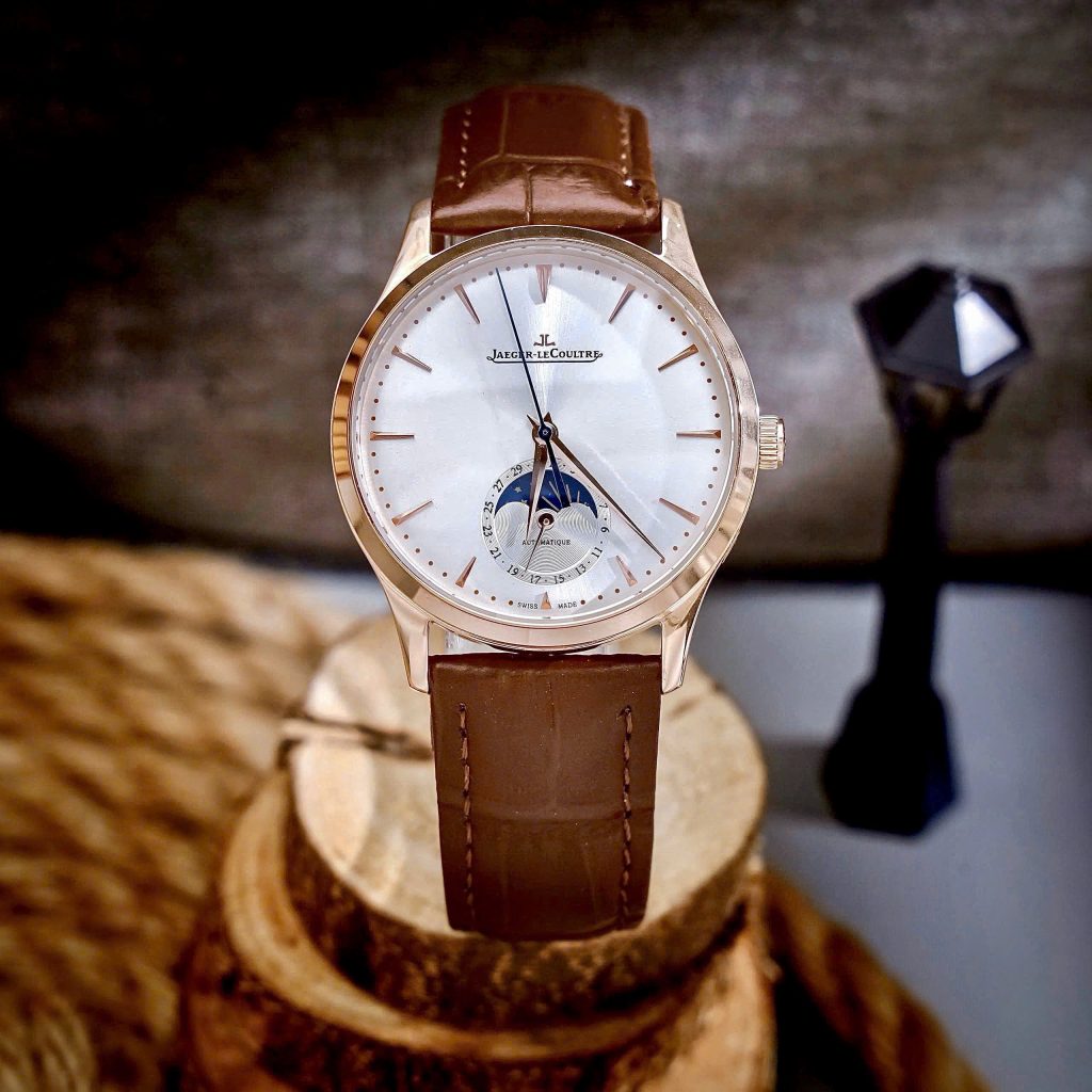  Đồng hồ Jaeger – LeCoultre Master Ultra Thin Moon nam vàng gold dây da nâu fake cao cấp 39mm