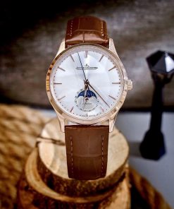 Đồng hồ Jaeger – LeCoultre Master Ultra Thin Moon nam vàng gold dây da nâu fake cao cấp 39mm