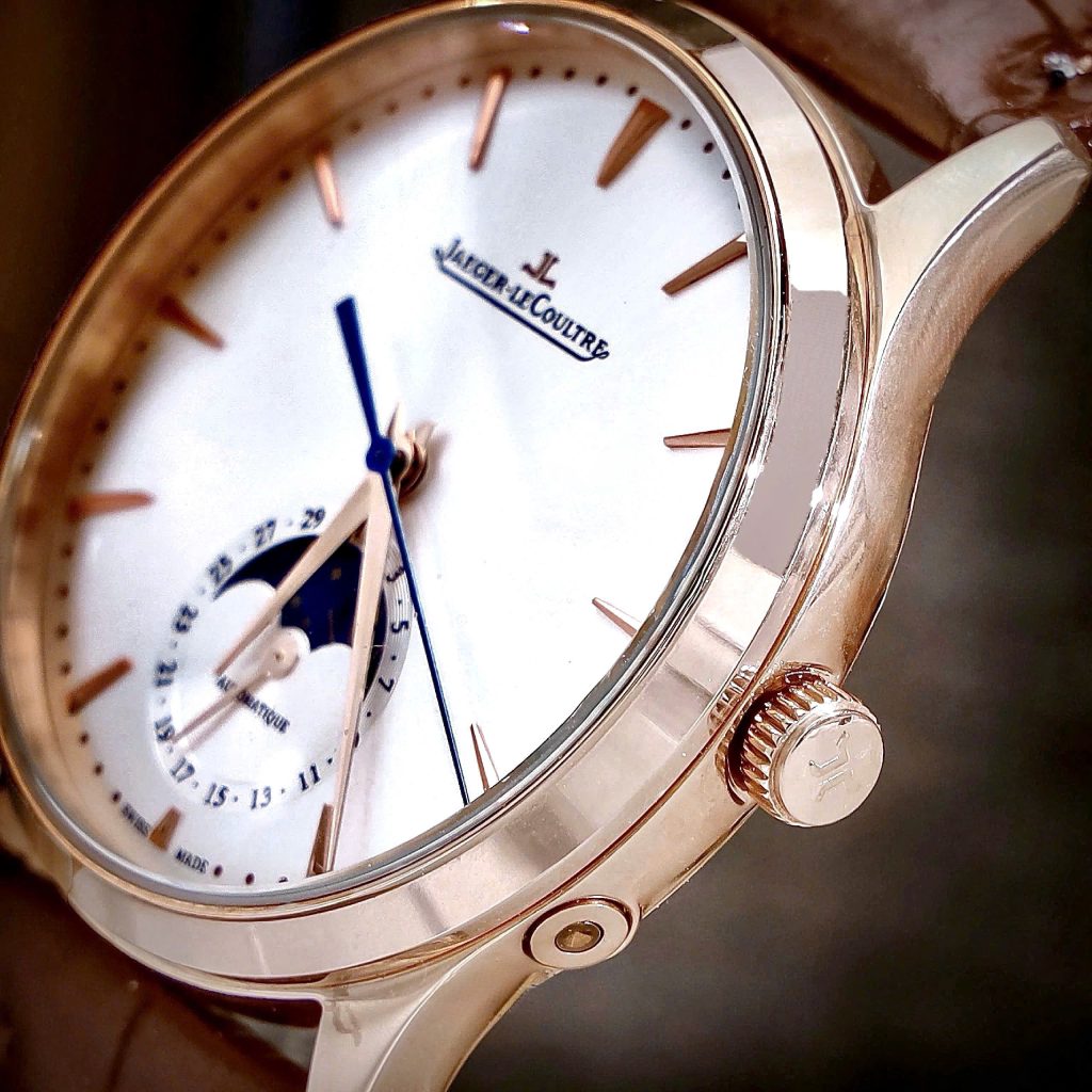  Đồng hồ Jaeger – LeCoultre Master Ultra Thin Moon nam vàng gold dây da nâu fake cao cấp 39mm