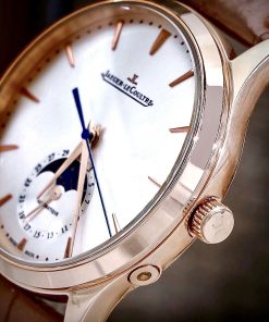 Đồng hồ Jaeger – LeCoultre Master Ultra Thin Moon nam vàng gold dây da nâu fake cao cấp 39mm