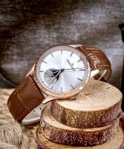 Đồng hồ Jaeger – LeCoultre Master Ultra Thin Moon nam vàng gold dây da nâu fake cao cấp 39mm